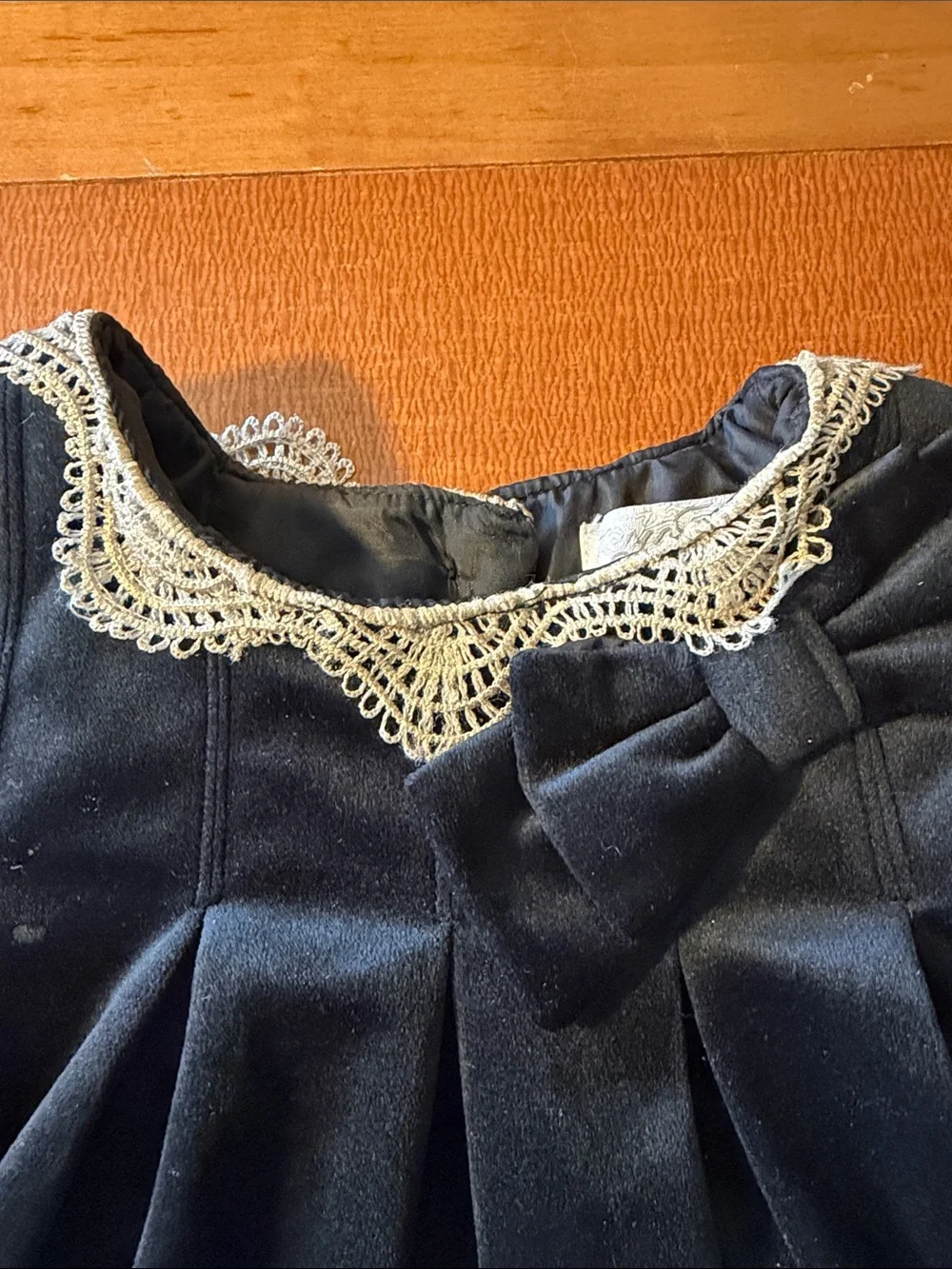 Heirloom Polly Flinders Girls' Velvet Black Lace-Trim Bow Formal Dress